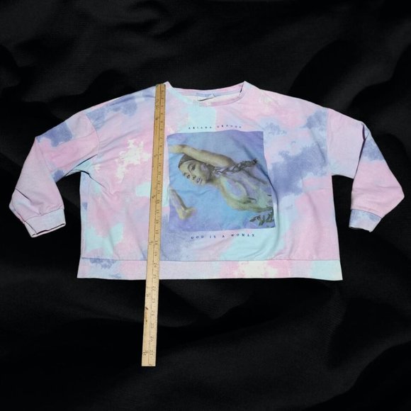 Ariana Grande Purple Tie Dye God is a Woman Crewneck Crop Top Sweatshirt Size L - Picture 7 of 7
